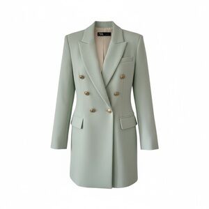 Zara Women's Light Green Mint Double-Breasted Blazer Size XS